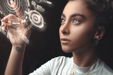Girl touching AI Technology